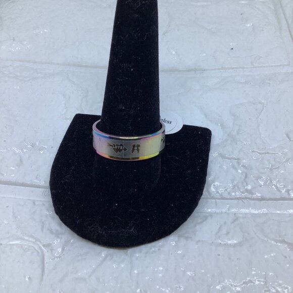 Stainless Steel Sliver Metallic Rainbow Love Ring Unisex Sliver Tone‎ Size 12 - Picture 4 of 9